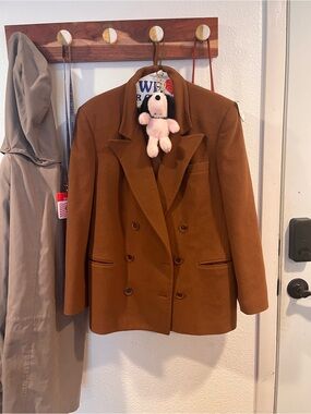 Women's Double-Breasted Tan Blazer Jacket